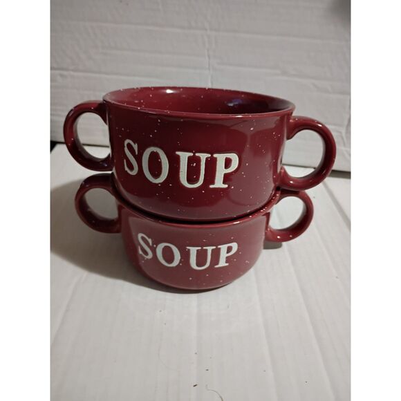 Set of 2 Speckled Maroon Double Handle Soup Bowls ND Exclusive - Picture 1 of 5